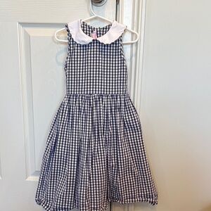 L’Enfant Lune Size 6 Navy and White Checkered Kids Dress with Collar